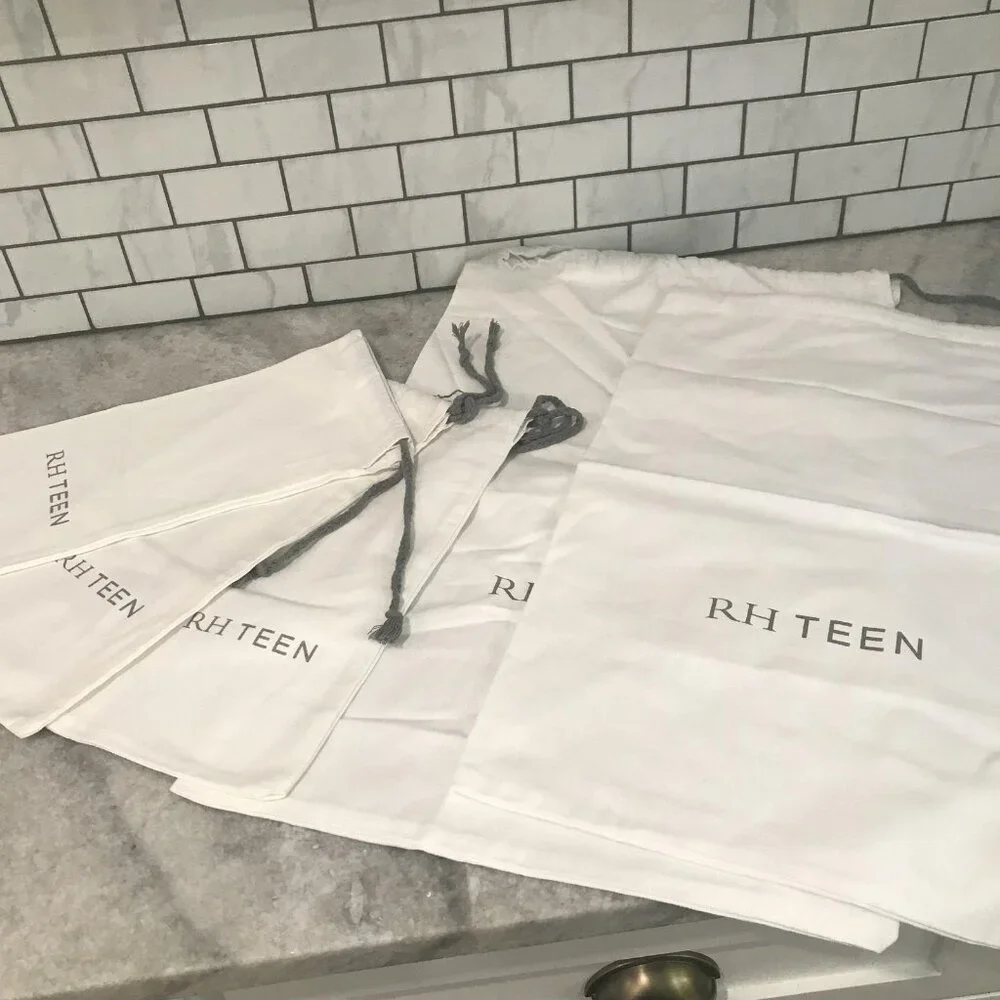 Restoration Hardware Teen Drawstring Dust Bags Lot 5 White Cotton Canvas Storage